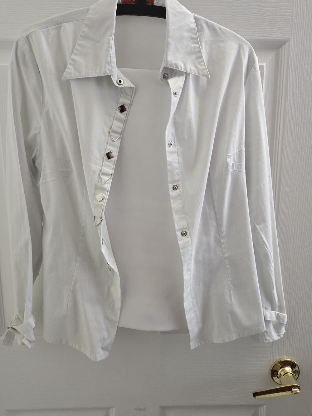White Men's Button-Up Shirt with Decorative Placket